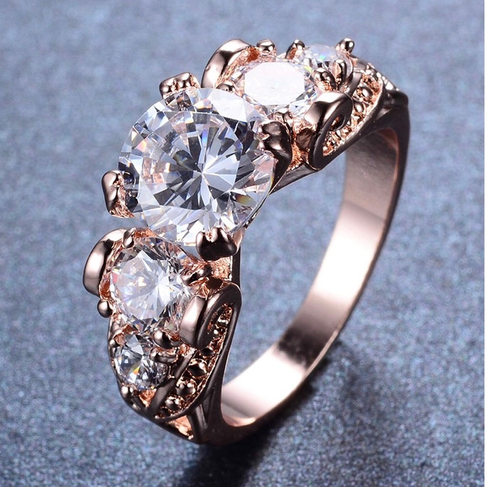 Three Stone Rose Gold Plated Ring